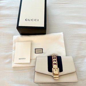 Gucci Calfskin Super Mini Sylvie Chain Shoulder Bag White